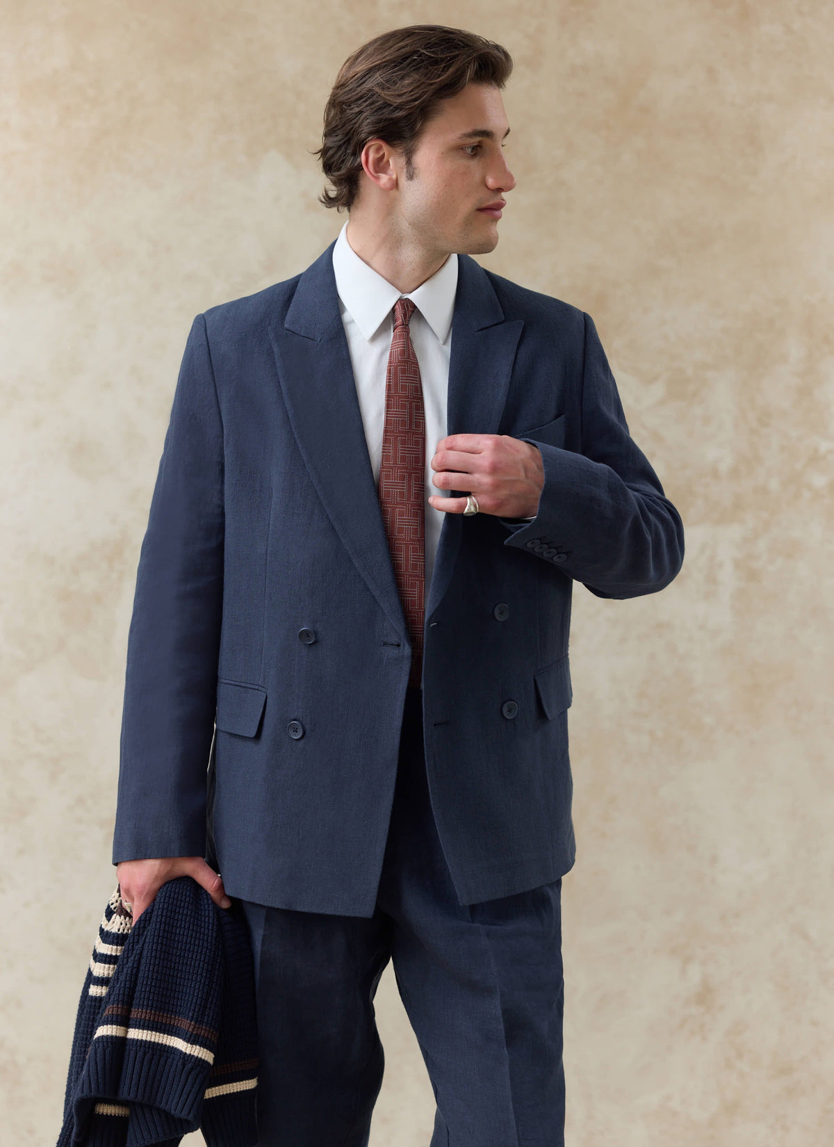 Clifton Boxy Double Breasted Blazer | Linen | Navy - Percival
