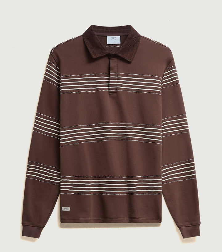 Editor Striped Rugby Polo Shirt  Cotton  Espresso