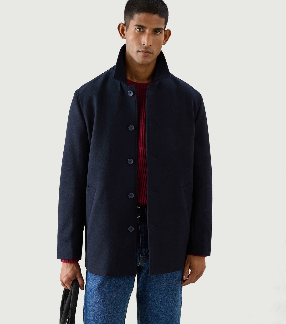 Peacoat Melton Wool Navy - Percival - Front on model