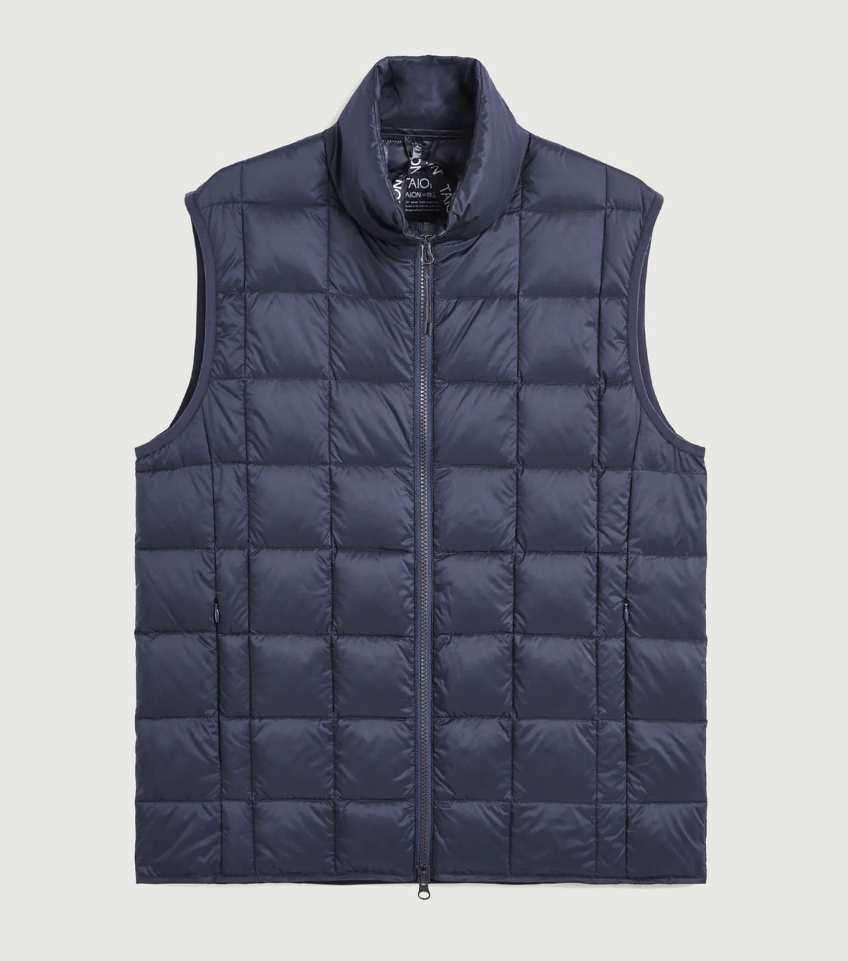 TAION Hi Neck W-Zip Down Vest Navy - front product view