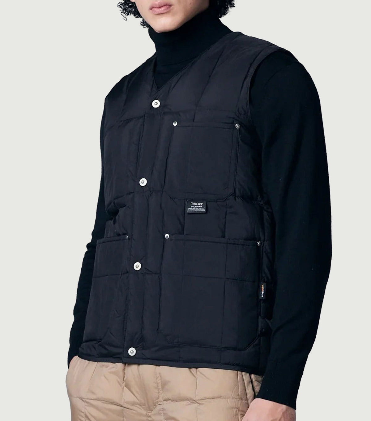 TAION Worker V-Neck Button Down Vest Black - model view 1