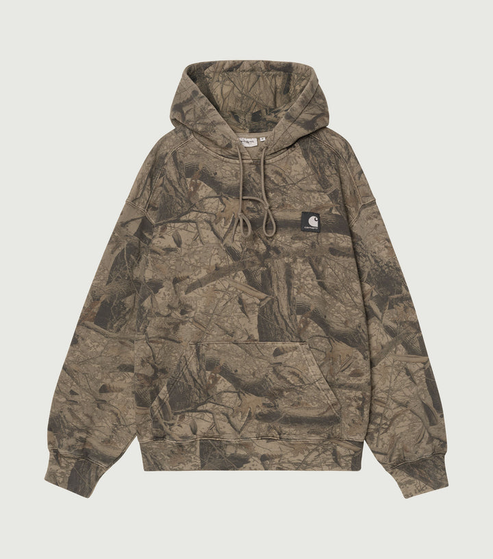Hooded Feather Tree Sweat Camo Feather Tree, Khaki / Shungite, Garment dyed