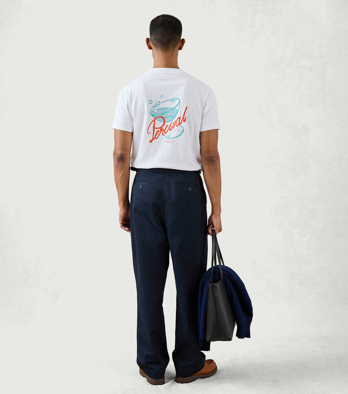 Norman Regular T Shirt White - Percival - Back full look