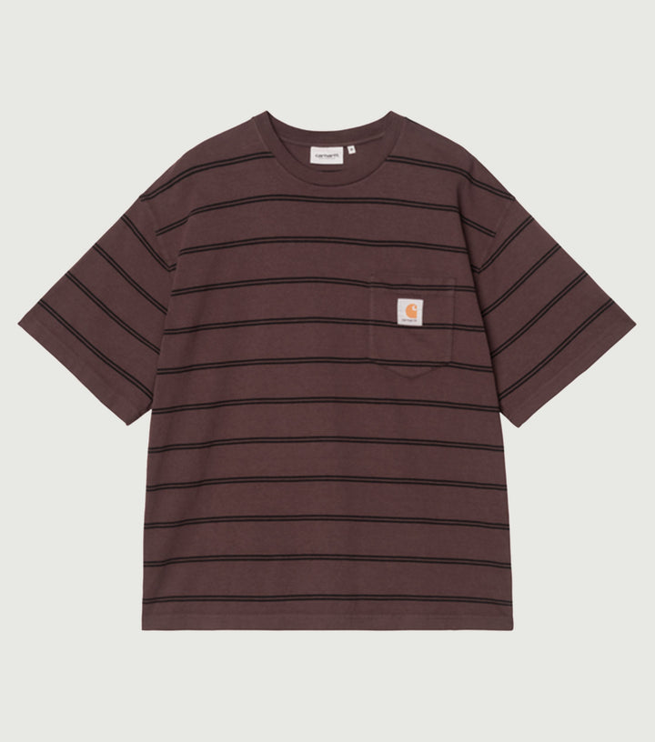 S/S Cardona Pocket T-Shirt Cardona Stripe, Natural / Palisander, Garment dyeed