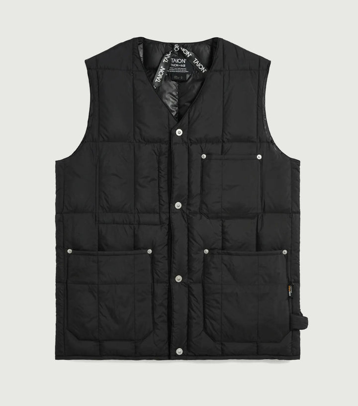 Worker V-Neck Button Down Vest Black