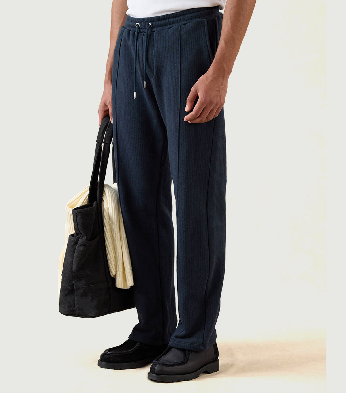 Conrad Straight Leg Trackpants Cotton Navy - Percival - Front on model
