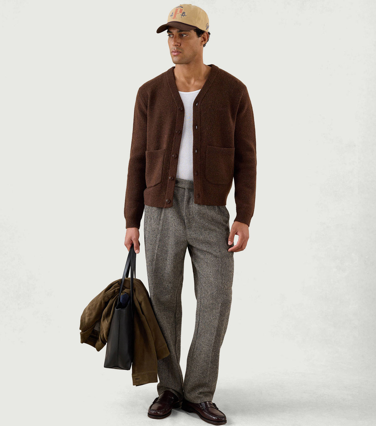 White Glove Boxy Cardigan Mohair Espresso - Percival - Full look
