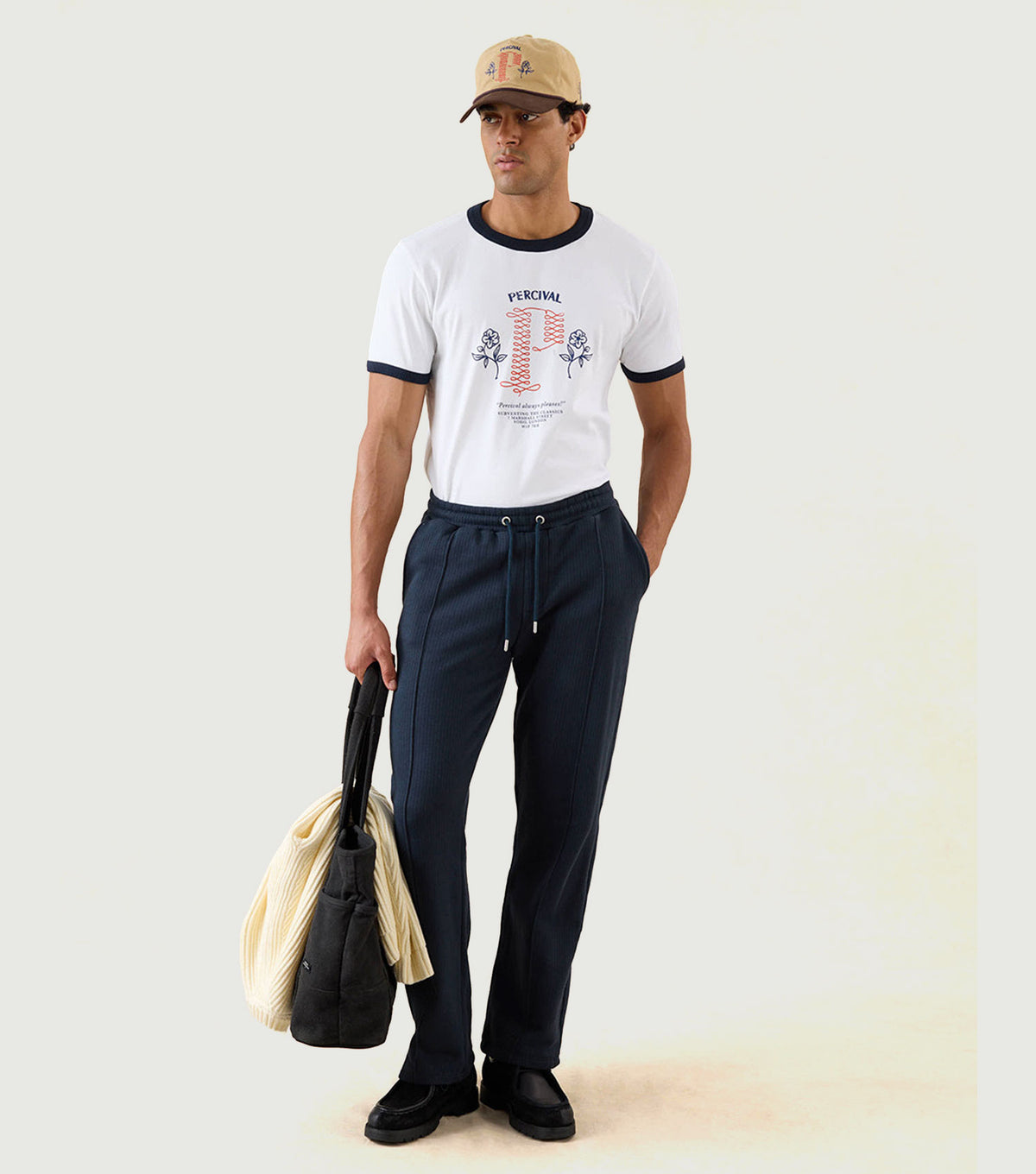 Conrad Straight Leg Trackpants Cotton Navy - Percival - Full look