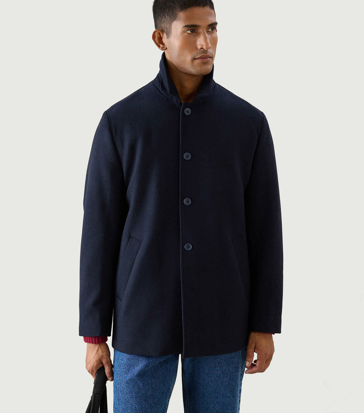 Peacoat Melton Wool Navy - Percival - Front on model