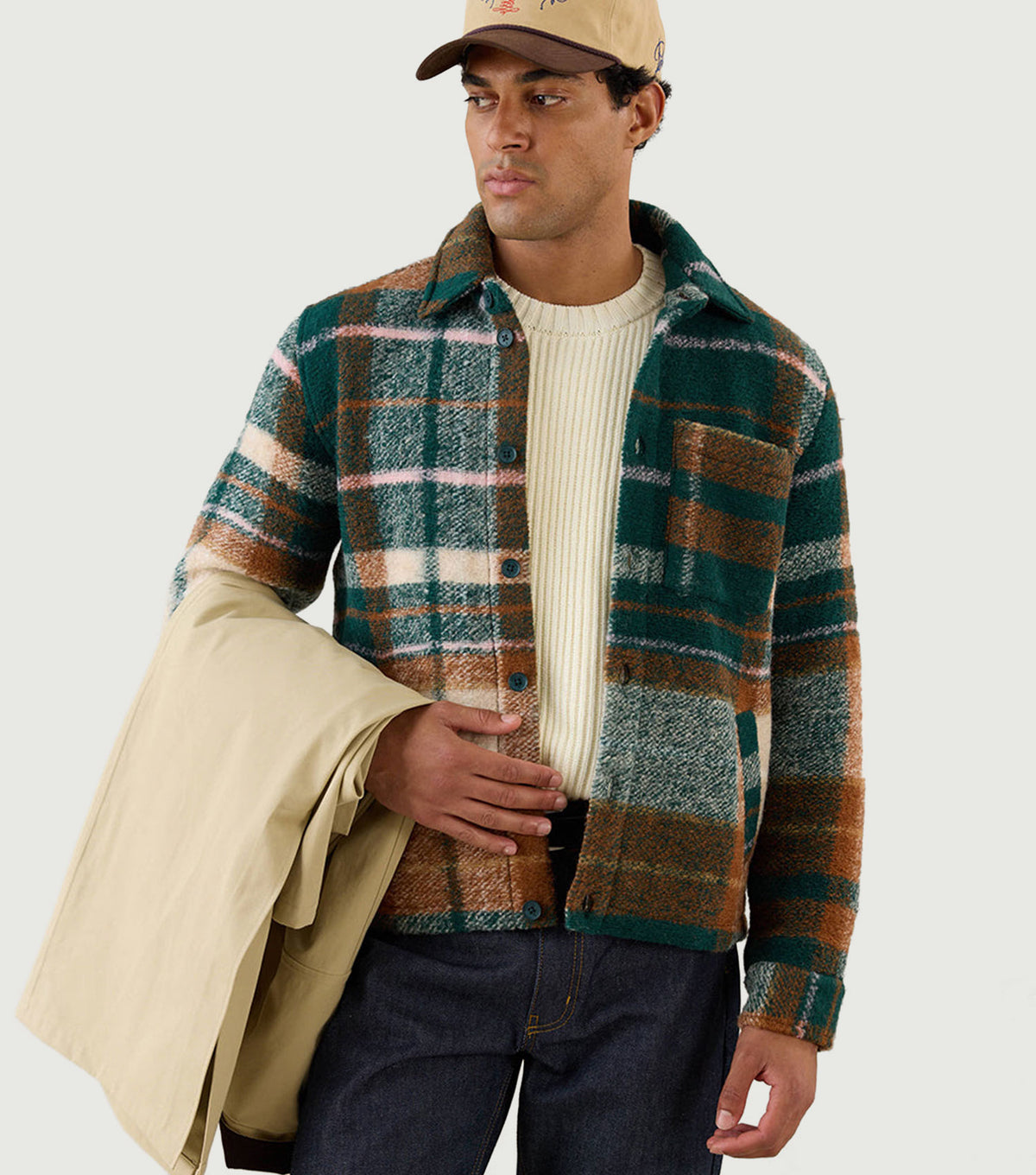 Knowles Overshirt Wool Multi Check - Percival - Front on model