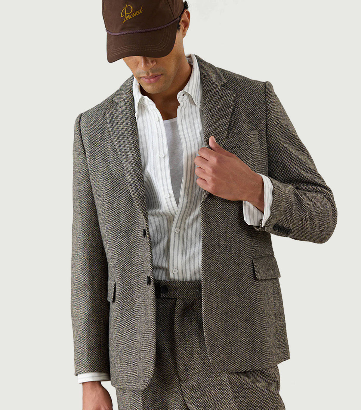 Tailored Blazer Birdseye Wool Grey - Percival - Front on model