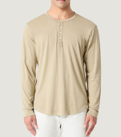 Pima henley t-shirt with long sleeves, Faded Green - BLAW