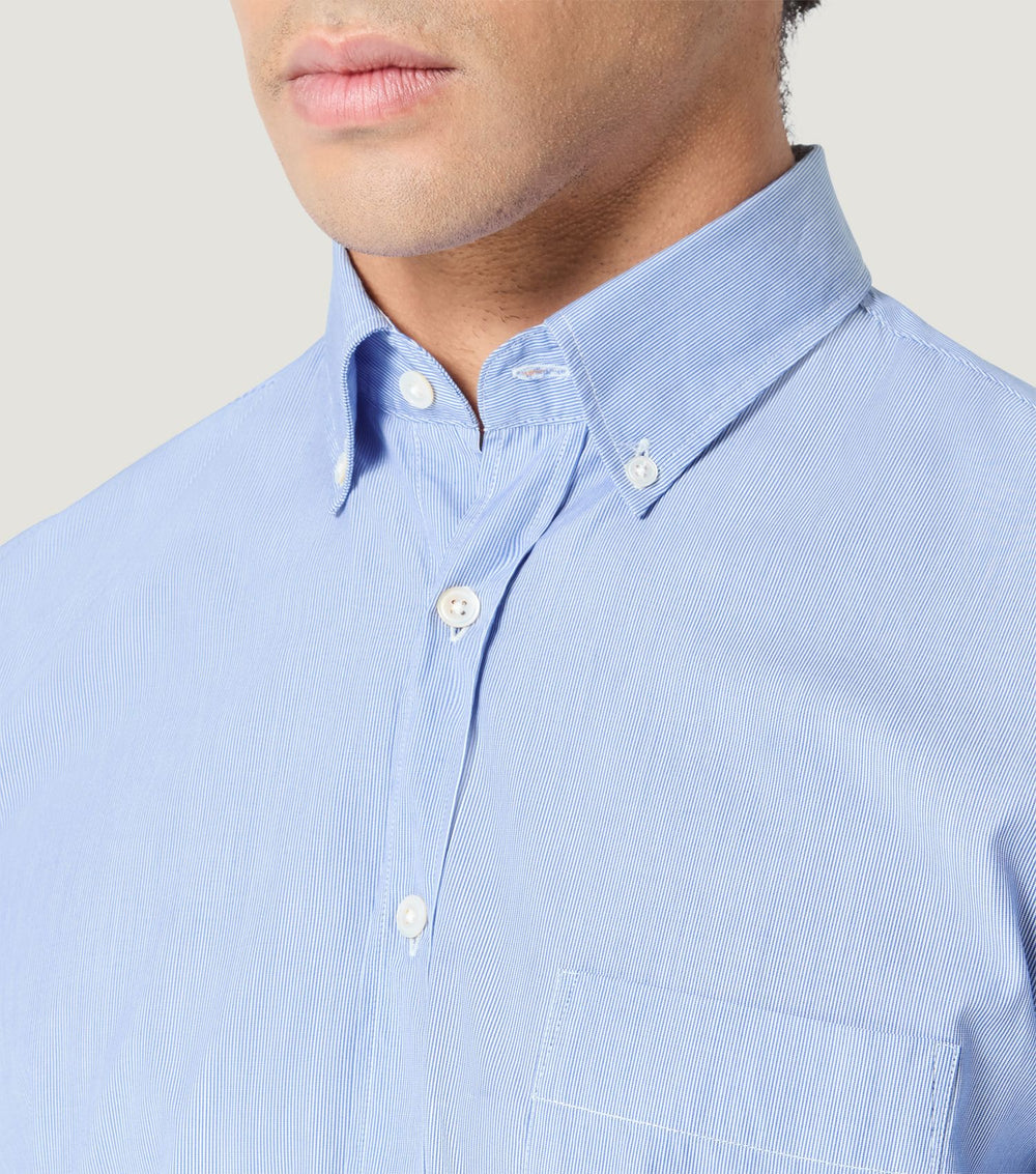 Button Down Collar Shirt Micro-Striped Blue - Blaw x Koike