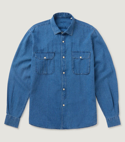 Spread Collar Shirt Indigo Denim Cotton linen Shirt - Koike