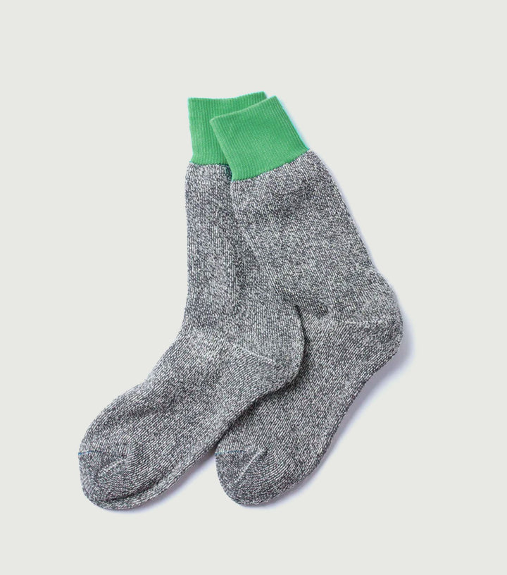 Double Face Crew Socks "Silk & Cotton" Mint/Gray - Rototo